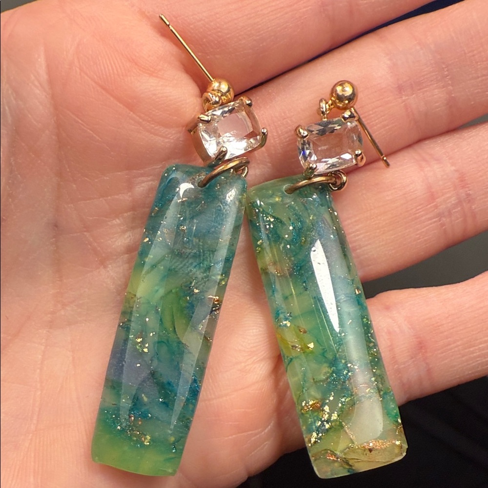 Source Unknown Green And Gold Rectangular Earrings - image 1